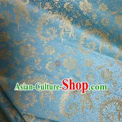 Ancient Hanfu Dress Material Qipao Fabric Chinese Water Blue Brocade Phoenix Tail Peony Flower Satin Cloth