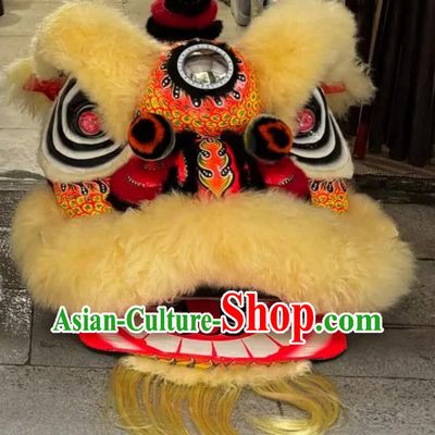 New Year Yellow Fur Dancing Lion Costume Handmade Lion Dance Head Traditional Chinese Festival Lion Dance Prop Complete Set