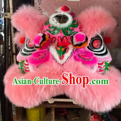 Traditional Chinese Festival Lion Dance Prop New Year Pink Fur Dancing Lion Costume Handmade Lion Dance Head Complete Set