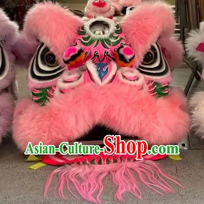 Traditional Chinese Festival Lion Dance Prop Pink Fur Dancing Lion Costume Hand Painted Fut San Lion Dance Head Complete Set