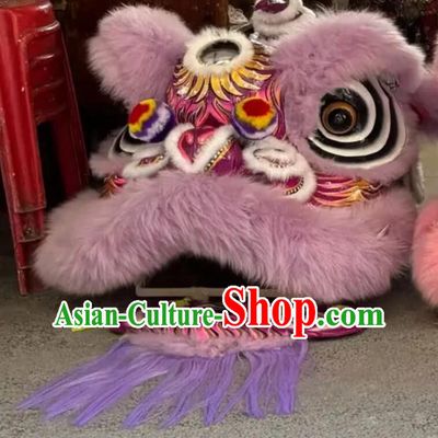 Hand Painted Fut San Lion Dance Head Traditional Chinese Festival Lion Dance Prop Purple Wool Dancing Lion Costume Complete Set