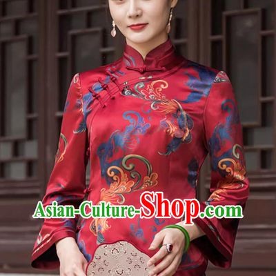 Winter Cheongsam Top Modified Chinese Mandarin Collar Tang Suit Dark Red Cotton Padded Jacket