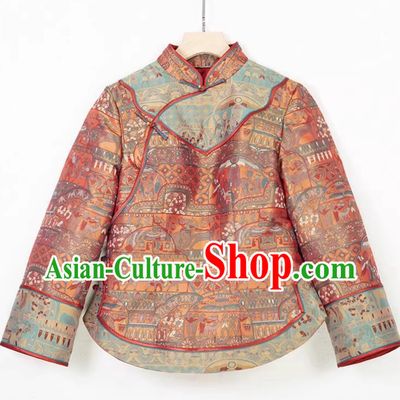 Sichuan Brocade Tang Jacket Winter Mulberry Silk Cotton Padded Coat Chinese Retro Good Wish Upper Outer Garment