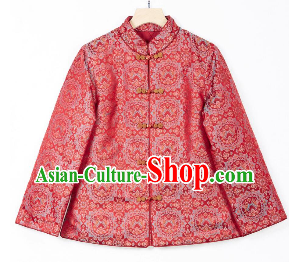 Classic Mulberry Silk Song Brocade Upper Outer Garment Thickened Cotton Padded Red Tang Jacket Classic Mulberry Silk Song Brocade Upper Outer Garment Thickened Cotton Padded Red Tang Jacket