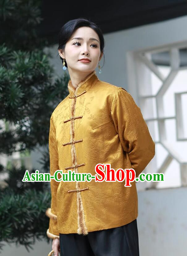 Cotton Padded Thickened Chinese Women Coat National Style Silk Gambiered Gauze Tang Jacket