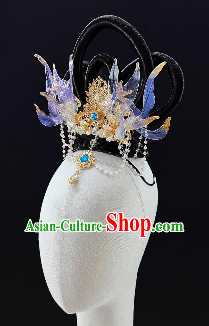 Chinese Ancient Mermaid Hair Crown Hanfu Catwalk Dance Performance Headpiece Classical Dance Headdress Chinese Ancient Mermaid Hair Crown Hanfu Catwalk Dance Performance Headpiece Classical Dance Headdress