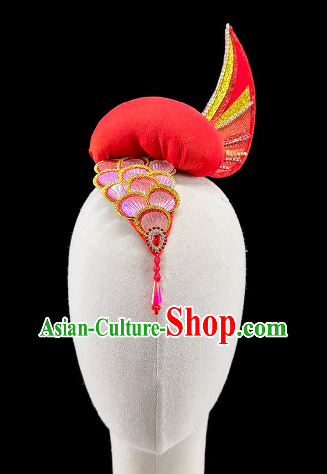 Fish Leaping Dance Headdress Chinese Lantern Festival Headwear Chinese Classical Dance Red Hair Crown