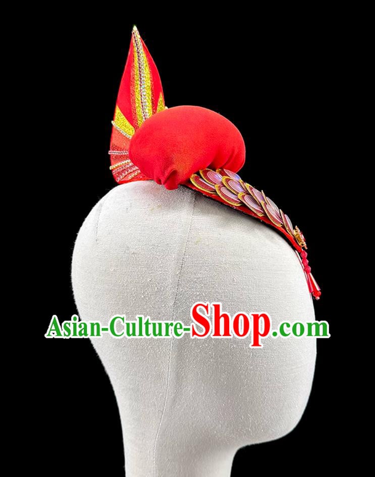 Fish Leaping Dance Headdress Chinese Lantern Festival Headwear Chinese Classical Dance Red Hair Crown