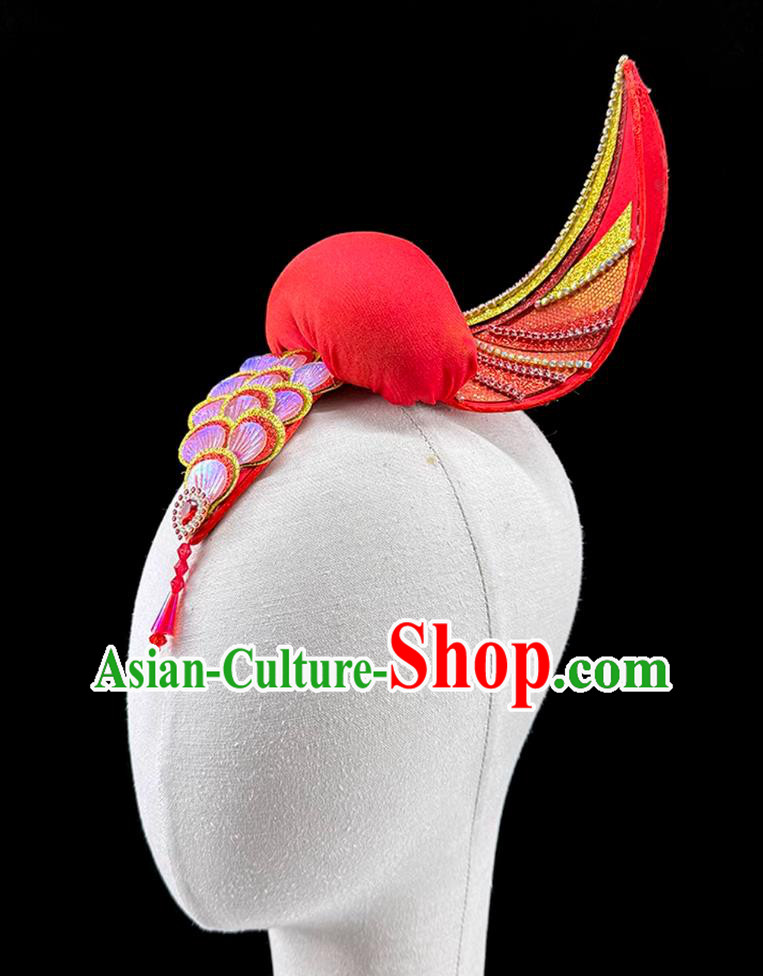 Fish Leaping Dance Headdress Chinese Lantern Festival Headwear Chinese Classical Dance Red Hair Crown