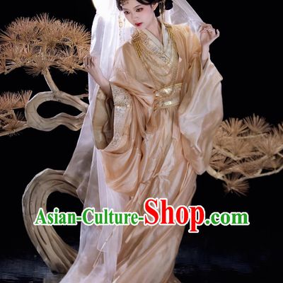 Chinese Fairy Light Golden Dress Traditional Hanfu Warring States Robe Ancient Palace Princess Costumes