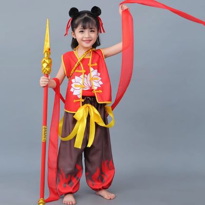 China Nezha Costume Chinese Ne Zha Costumes Asian Traditional Na Zha Clothing Complete Set for Kids and Adults