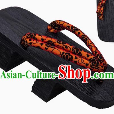 Traditional Japanese Orange Bidentate Clogs Handmade Wooden Japanese Sandals Asian Japan Geta Shoes