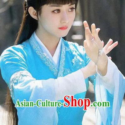 Chinese TV Series Noble Aspirations Bi Yao Replica Costume Traditional Hanfu Ancient China Swordswoman Blue Dress