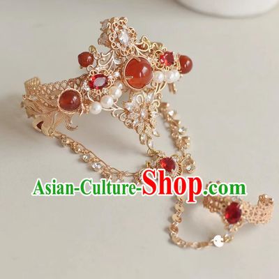 Ancient China Princess Bracelet with Ring Traditional Chinese Hanfu Jewelry