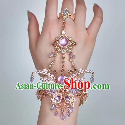 Traditional Chinese Hanfu Jewelry Ancient China Fairy Princess Purple Bracelet with Ring