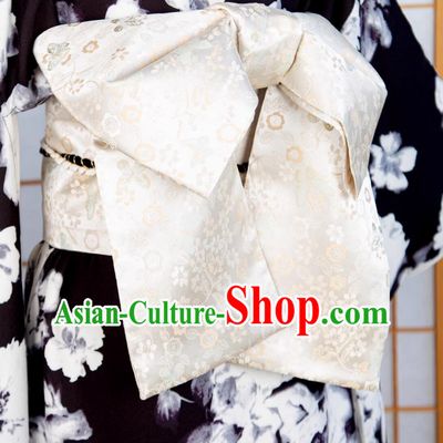 Handmade Beige Brocade Broad Sash Traditional Japanese Obi Belt Japan Kimono Waistband