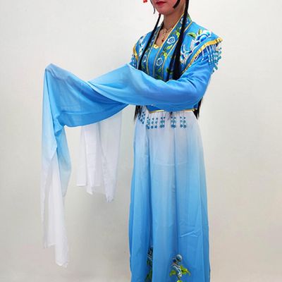 Chinese Peking Opera Hua Tan Blue Dress Ancient Fairy Princess Costume Shaoxing Opera Actress Clothing