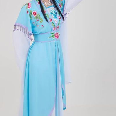 Chinese Shaoxing Opera Actress Clothing Peking Opera Hua Tan Blue Dress Ancient Palace Lady Costume