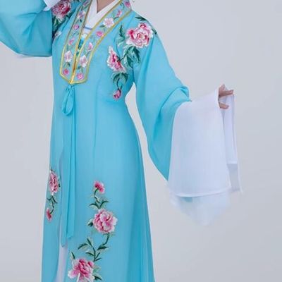 Chinese Ancient Palace Princess Costume Shaoxing Opera Diva Clothing Peking Opera Hua Tan Blue Dress