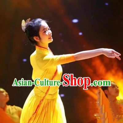 The Ginkgos in Autumn Women Group Dance Costume Chinese Classical Dance Dress
