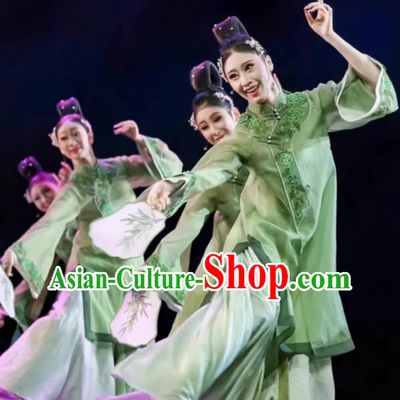 Chinese Qingming Festival Classical Dance Green Dress Qingfeng Xulai Women Group Dance Costume