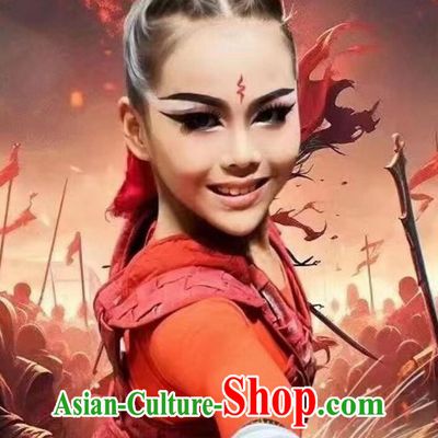 Chinese Charm of the Young Lotus Dance Contest Hua Mu Lan Dance Dress Children Group Dance Costume