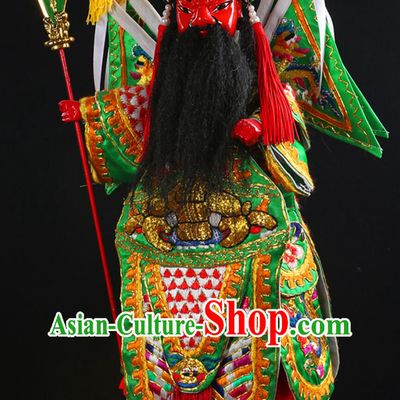 Traditional Chinese Peking Opera General Glove Puppet Military God of Wealth Guan Gong Hand Puppet Art Handmade Wood Carving Head Guan Yu Puppet