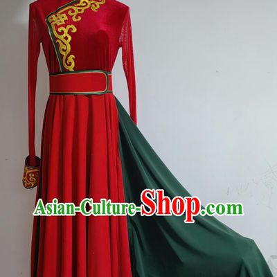 Red Dress Mongolian Dance Costume Ethnic Style Dance Costume Stage Performance Costume