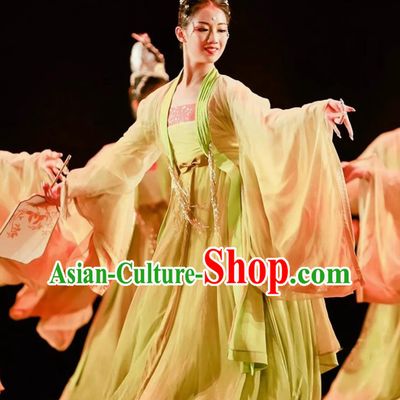 Moth And Snow Willow Classical Dance Chinese Style Han Tang Wide Sleeve Fairy Female Group Dance Performance Costume