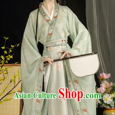 Green Hanfu Women Cross Collar High Waist Ruqun Wei Jin Style Wide Sleeve Dress Chinese Style Costume Northern And Southern Dynasties Clothing