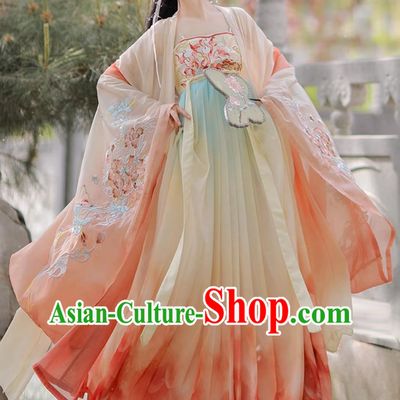 Embroidered High Waist Gradient Hezi Skirt Hanfu Women Full Set Chinese Ancient Style Tang Dynasty Costume