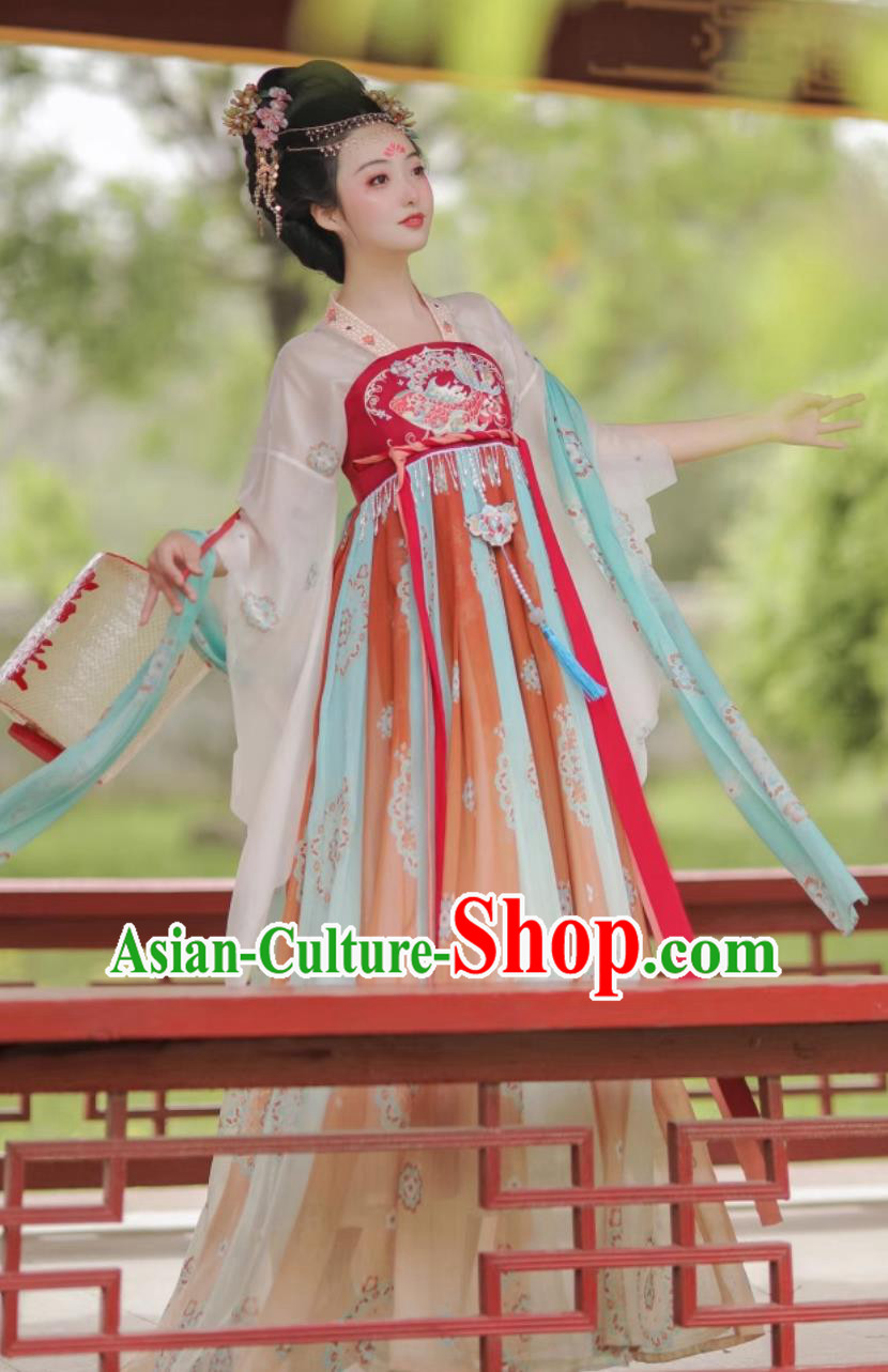 Hanfu Tang Dynasty One Piece High Waist Ruqun Chinese Hezi Dress Ancient Goddess Costume Hanfu Tang Dynasty One Piece High Waist Ruqun Chinese Hezi Dress Ancient Goddess Costume