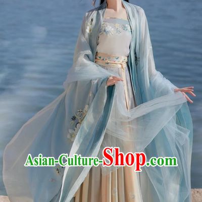 Ancient Hanfu Women High Waist Wide Sleeve Top Slip Pleated Skirt Gradient Song Dynasty Costumes Set