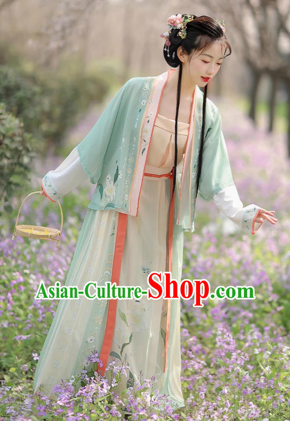 Chinese Song Dynasty Hanfu Beizi Duijin One Piece High Waist Skirt Full Set Chinese Song Dynasty Hanfu Beizi Duijin One Piece High Waist Skirt Full Set