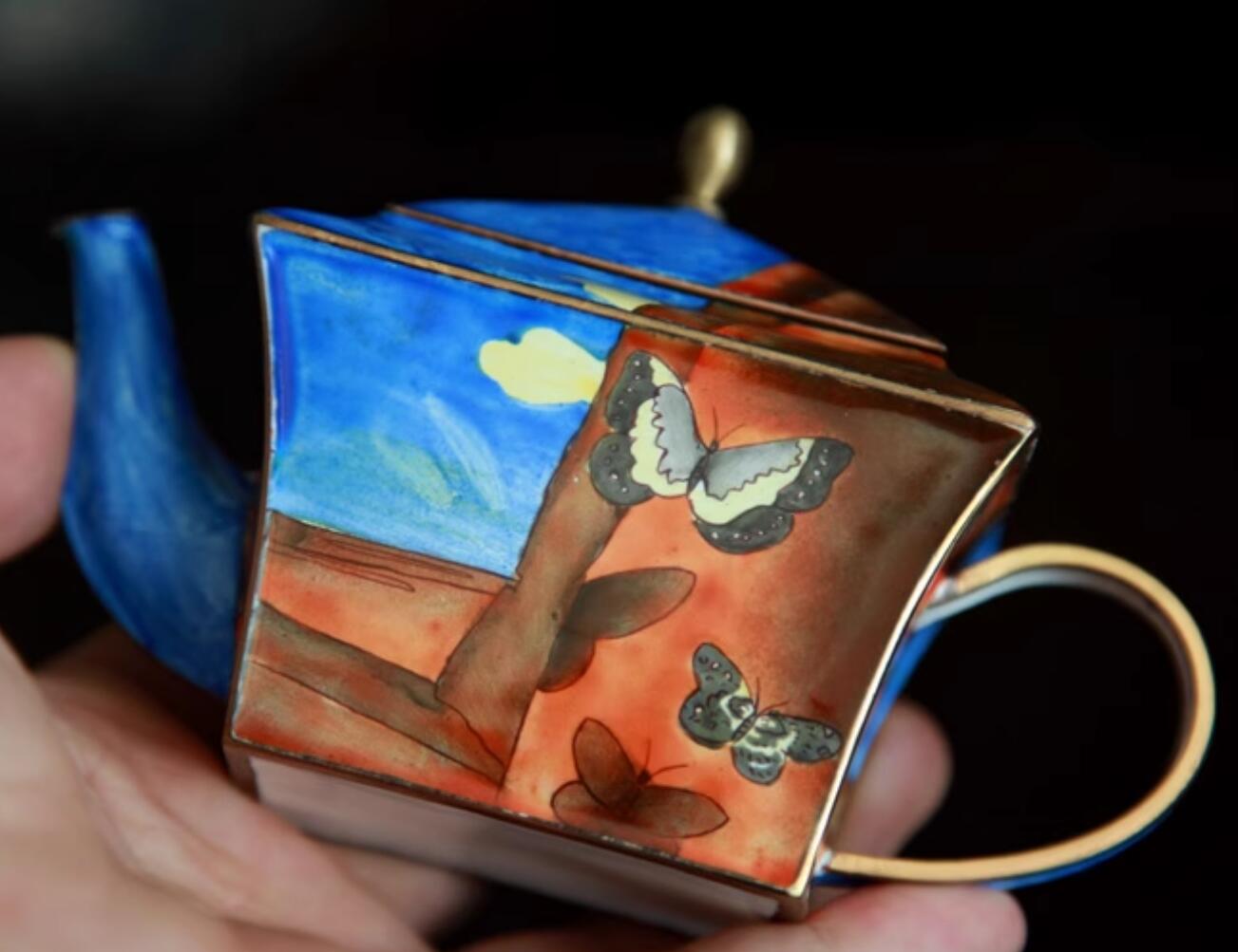 Chinese Hand Painted Enamel Craft Cloisonne Teapot Collection Dancing Butterflies Chinese Hand Painted Enamel Craft Cloisonne Teapot Collection Dancing Butterflies
