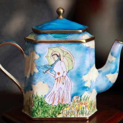 Chinese Hand Painted Enamel Craft Cloisonne Teapot Collection Beautiful Girl