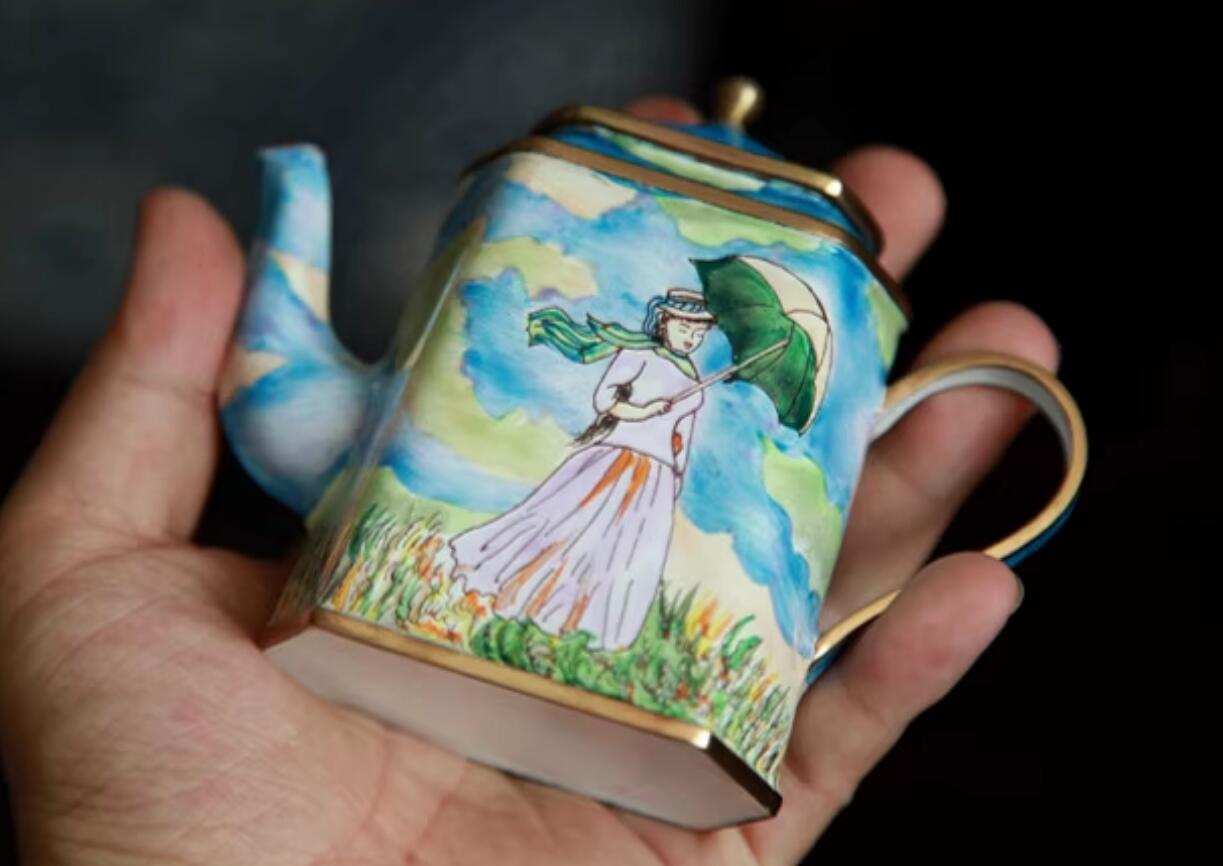 Chinese Hand Painted Enamel Craft Cloisonne Teapot Collection Beautiful Girl Chinese Hand Painted Enamel Craft Cloisonne Teapot Collection Beautiful Girl