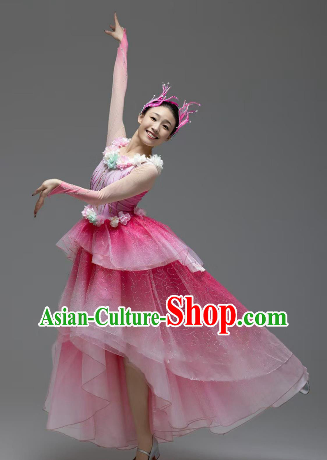 National Beauty Dance Costume Pink Opening Dance Flared Dress Group Dance Modern Dance Garment National Beauty Dance Costume Pink Opening Dance Flared Dress Group Dance Modern Dance Garment