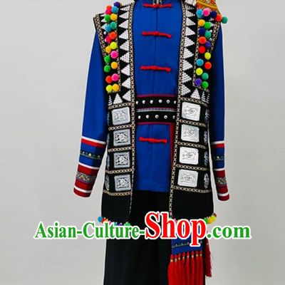Chinese Ethnic Performance Costume Hani Miao Men Stage Performance Dance Outfit