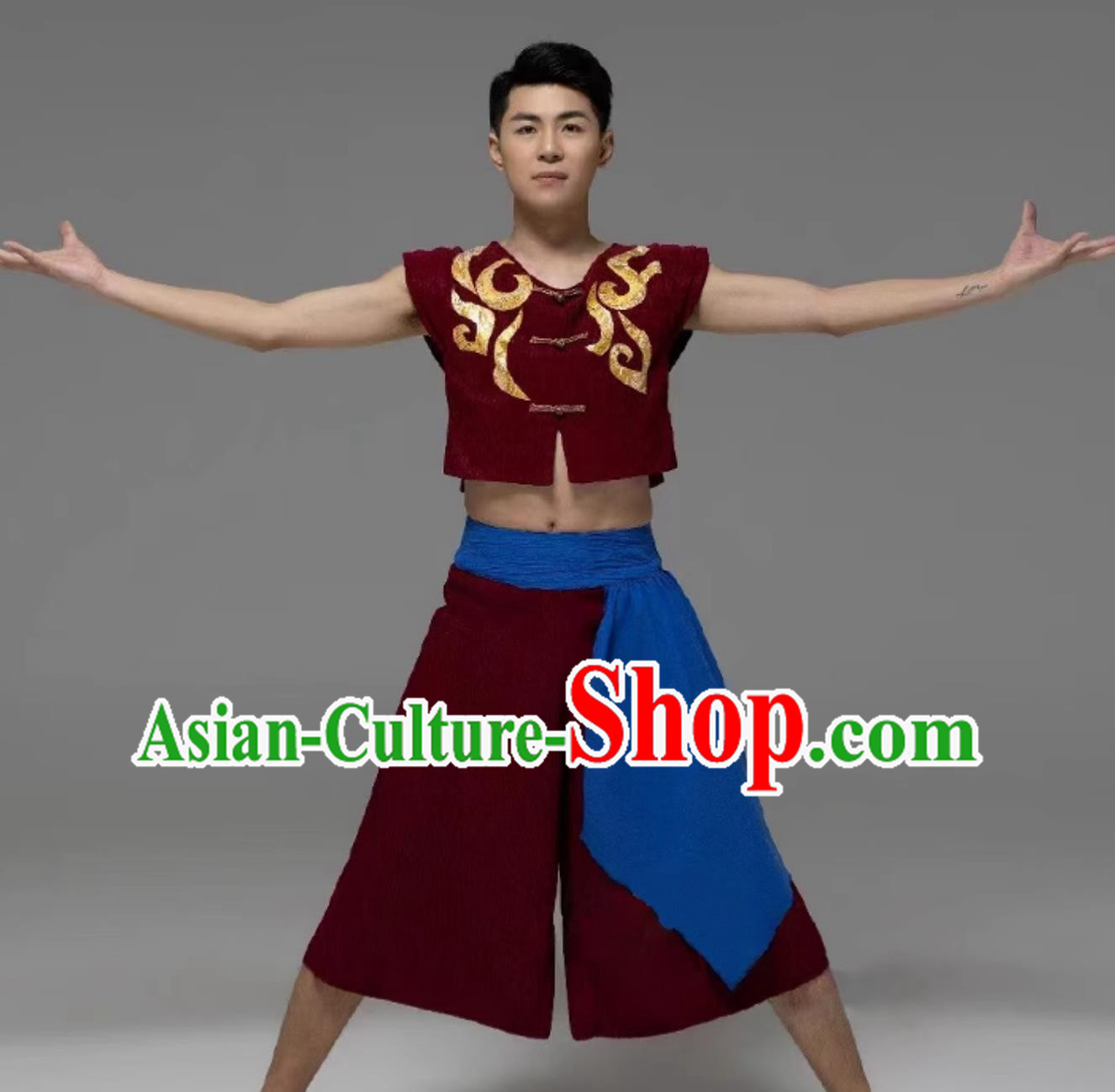 Wine Red Harvest Song Dance Costume Wheat Threshing Chant Performance Outfit Song And Farmer Labor Dance Clothing