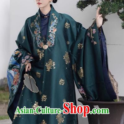 Chinese Hanfu Ming Dynasty Style Pifeng Brocade Cloak Double Layer Gold Weave Jacquard Coat