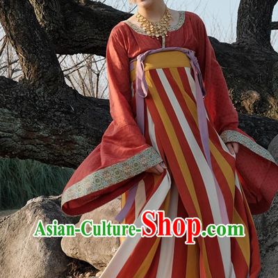Hanfu Dress Tang Dynasty Open Collar Short Shirt Restoration High Waist Runqun Chinese Traditional Clothing