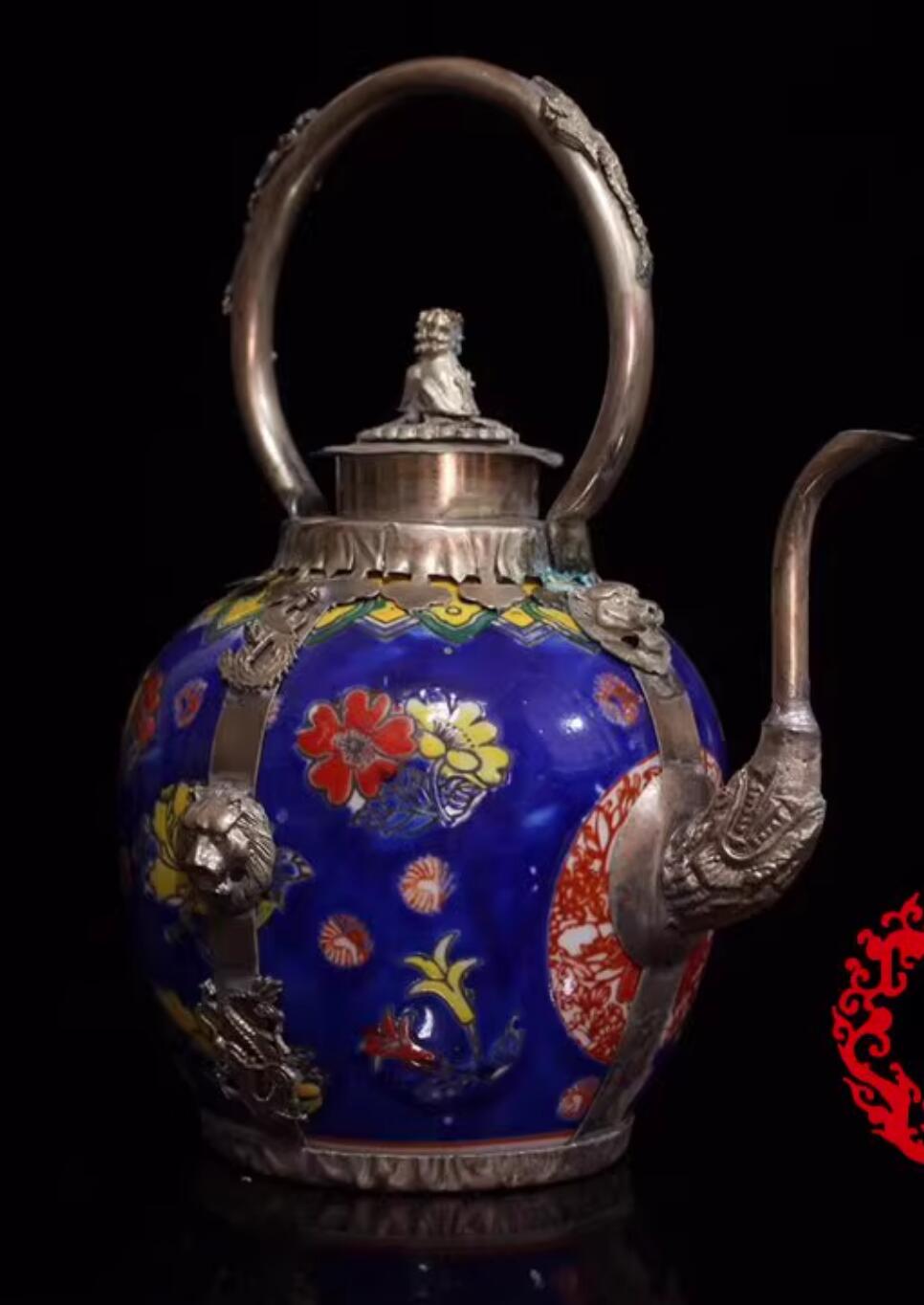 Chinese Traditional Enamel Craft Cloisonne Teapot Lion Head Dragon and Phoenix Bringing Prosperity Chinese Traditional Enamel Craft Cloisonne Teapot Lion Head Dragon and Phoenix Bringing Prosperity