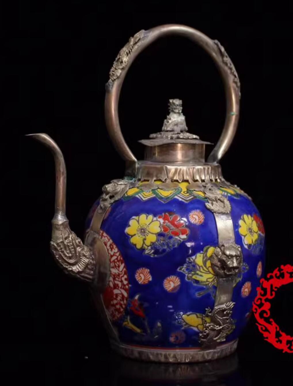 Chinese Traditional Enamel Craft Cloisonne Teapot Lion Head Dragon and Phoenix Bringing Prosperity Chinese Traditional Enamel Craft Cloisonne Teapot Lion Head Dragon and Phoenix Bringing Prosperity