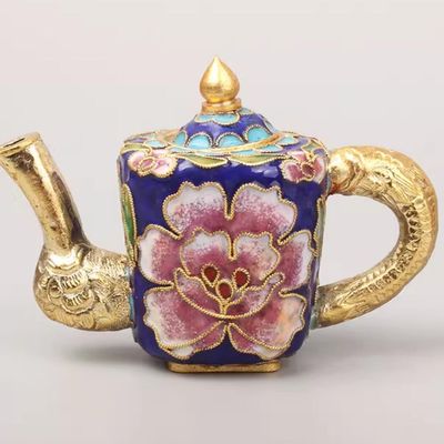 Royal BlueChinese Traditional Enamel Craft Cloisonne Mini Teapot Peony Flower