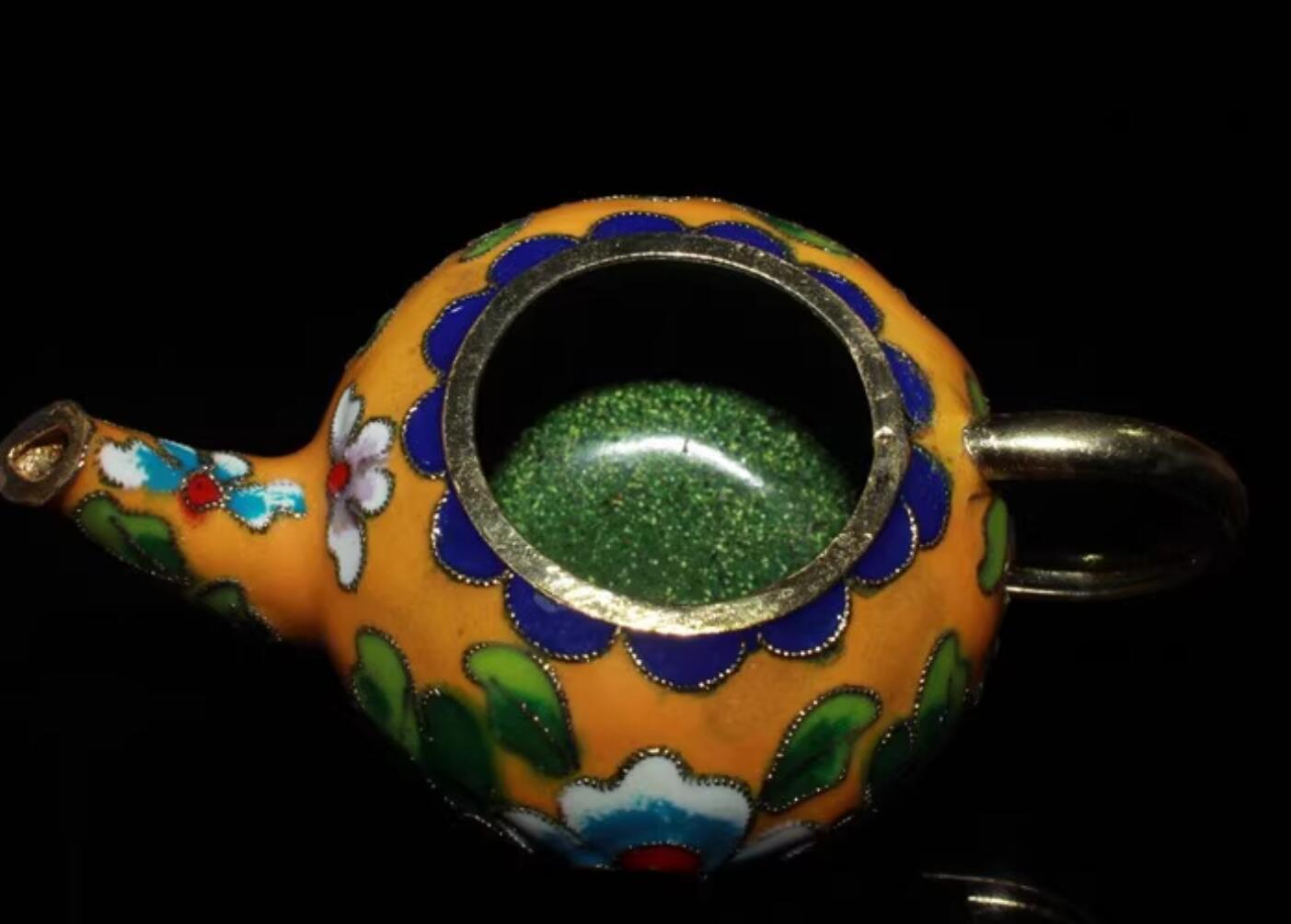 Chinese Traditional Enamel Craft Yellow Cloisonne Teapot Rich Peony Chinese Traditional Enamel Craft Yellow Cloisonne Teapot Rich Peony