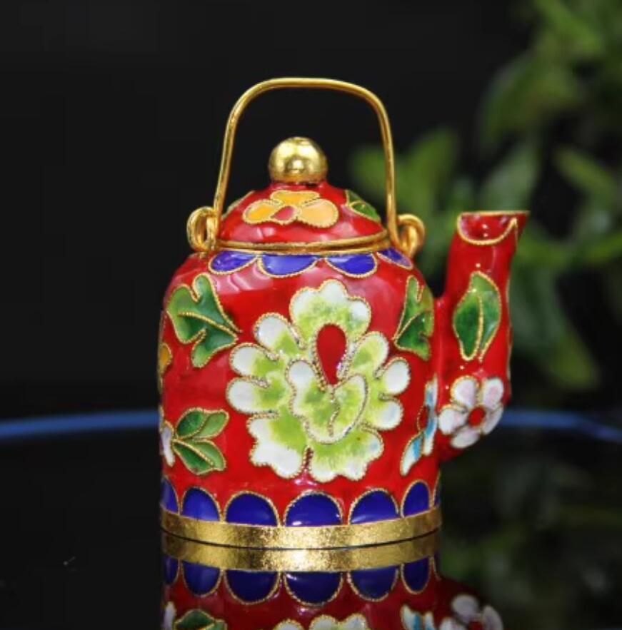 Rich Peony Chinese Traditional Enamel Craft Cloisonne Mini Teapot Rich Peony Chinese Traditional Enamel Craft Cloisonne Mini Teapot