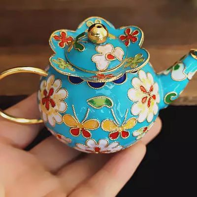 Butterfly Loves Flower Chinese Traditional Enamel Craft Cloisonne Mini Teapot