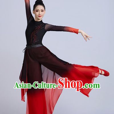 Classical Dance Performance Costume Women Chinese Black Red Gradient Sword Dance Outfit Xiang Wang Xing Po Zhen Yue Dance Clothing