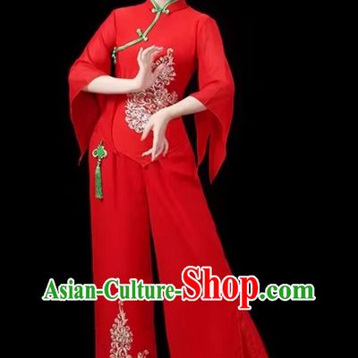 Yangko Dance Performance Costume Fan Dance Red Outfit Yangge Dance Performance Clothing
